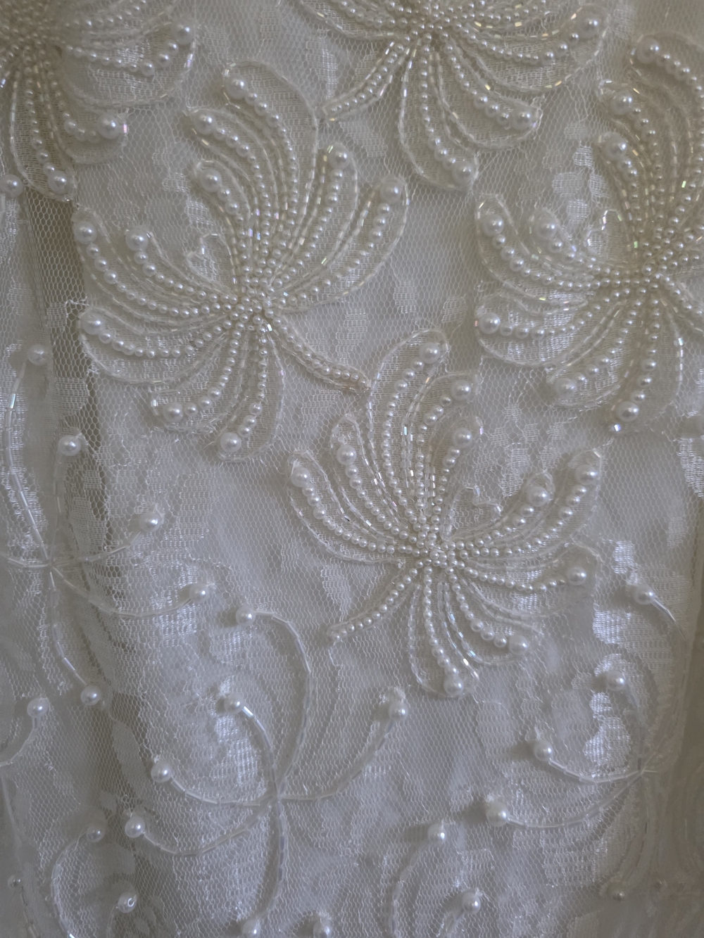 Embroidered Pearl Applique Dress - White